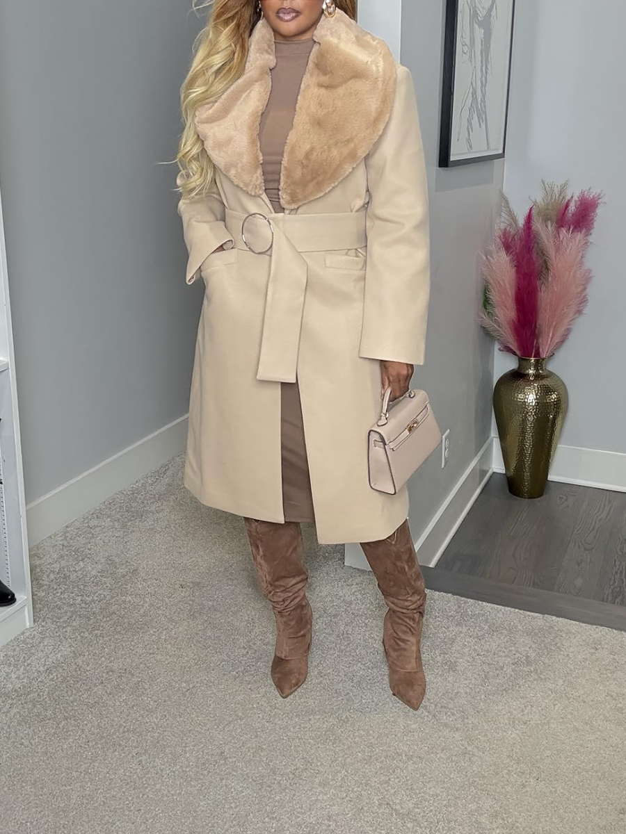 Removable Plush Collar Trench Coat