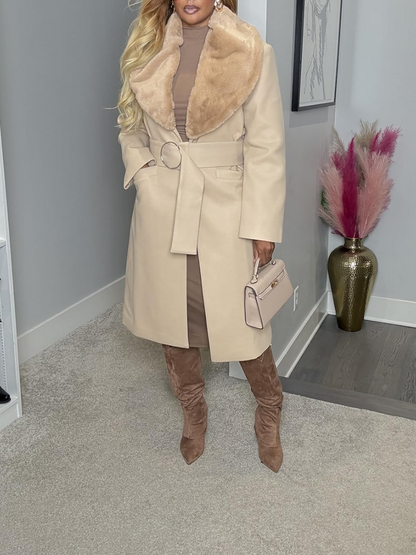 Removable Plush Collar Trench Coat