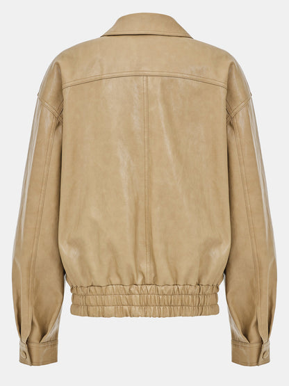 PU Dropped Shoulders Stand Collar Jacket