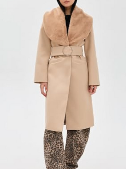Removable Plush Collar Trench Coat