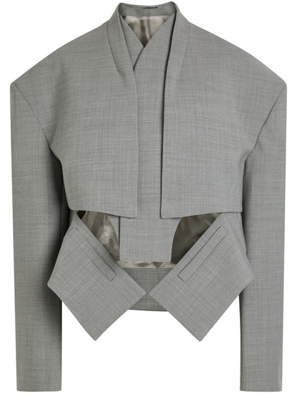 Stand Collar Cut-out Asymmetric Hem Jacket