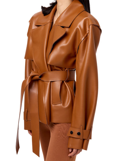 PU Faux Leather Crop Trench Jacket