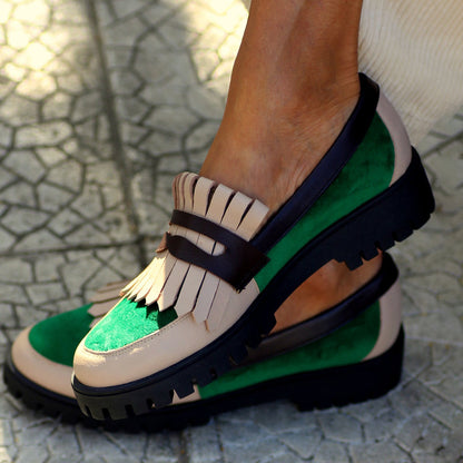 Color Block Fringed Platform Loafers