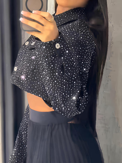 Rhinestone Sparkle Button Up Cropped Jacket