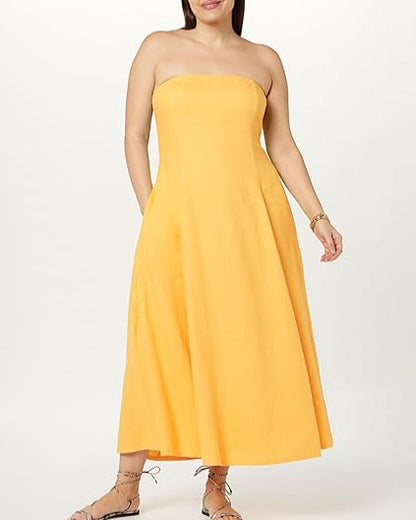 The Drop Women's Carlota Strapless Linen Maxi Dress