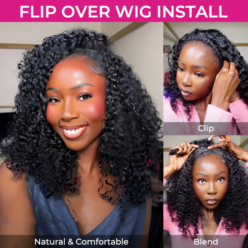 [HALF WIG] Coily Curly Half Wig Seamless Kinky Curly Flip Over Wig Beginner Friendly