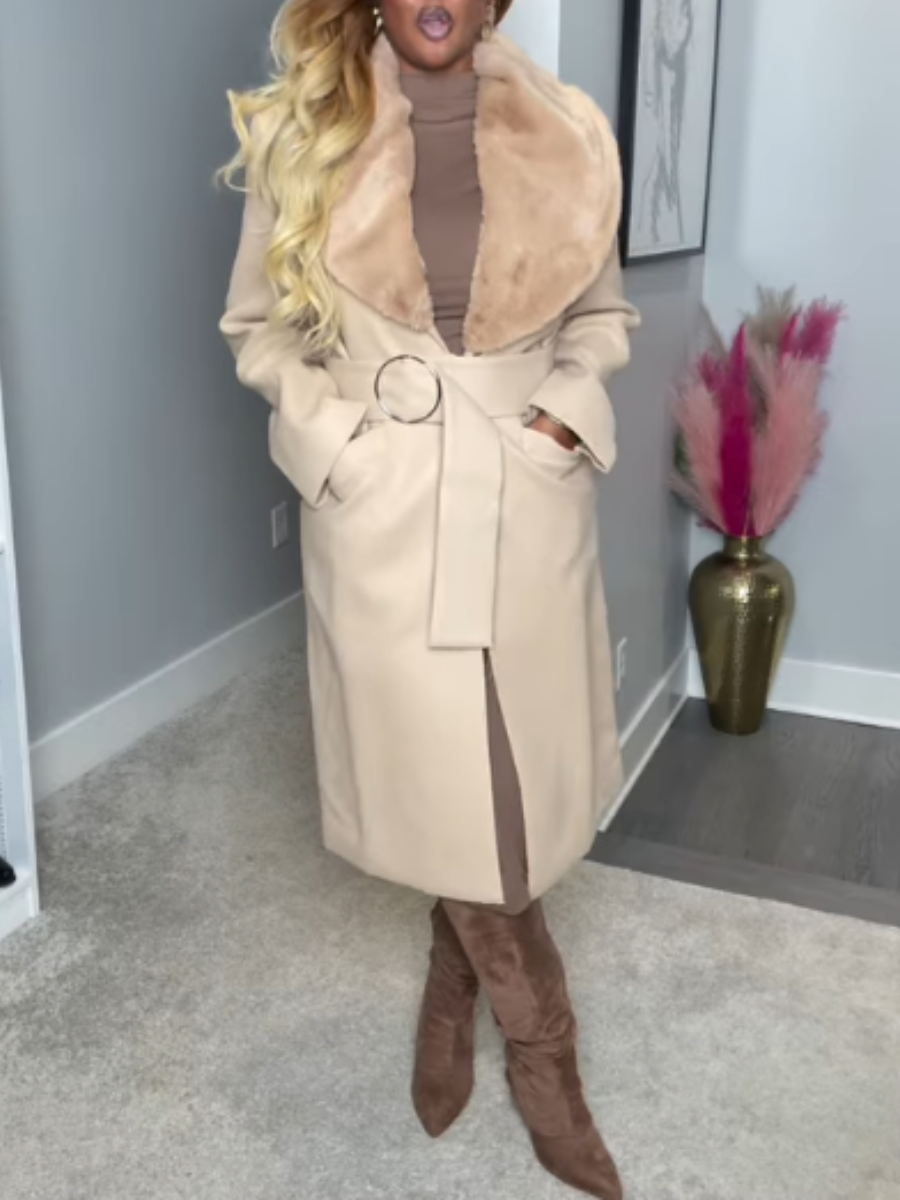 Removable Plush Collar Trench Coat
