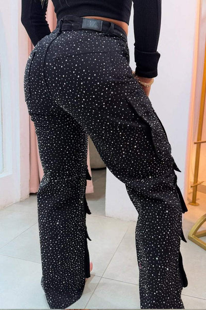 Women's Casual Jeans With Pockets And Diamonds Overalls