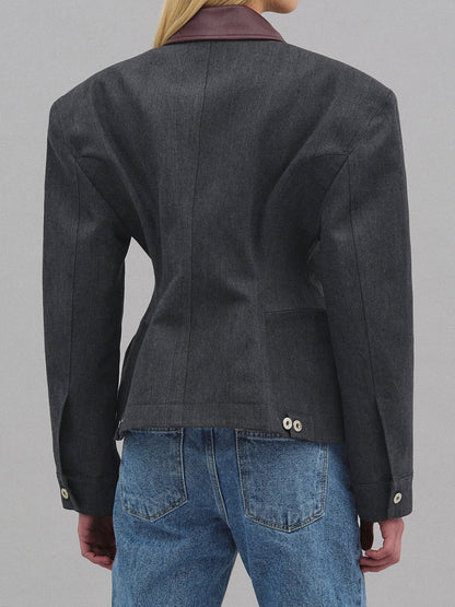 Vintage Zip Contrast Collar Jacket