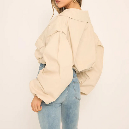 Long Sleeve Cinched Waist Cropped Trench Coat In Stone