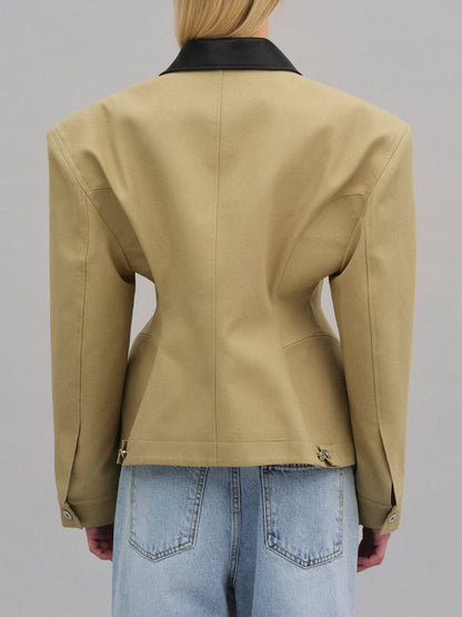 Vintage Zip Contrast Collar Jacket