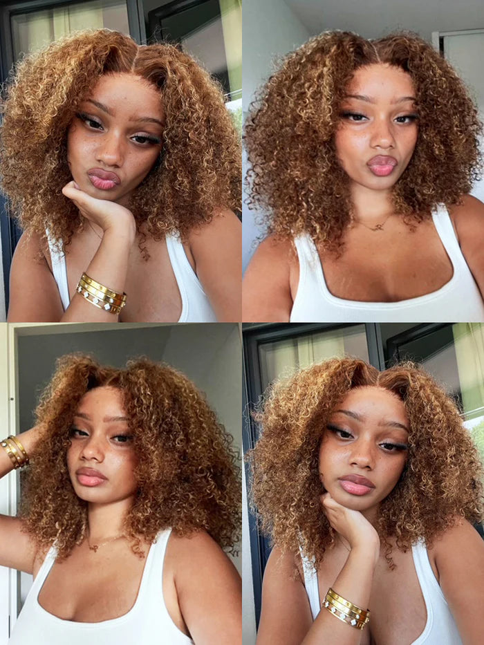 Glueless Highlights Ombre Hair Pre-cut HD Lace Kinky Curly Wig