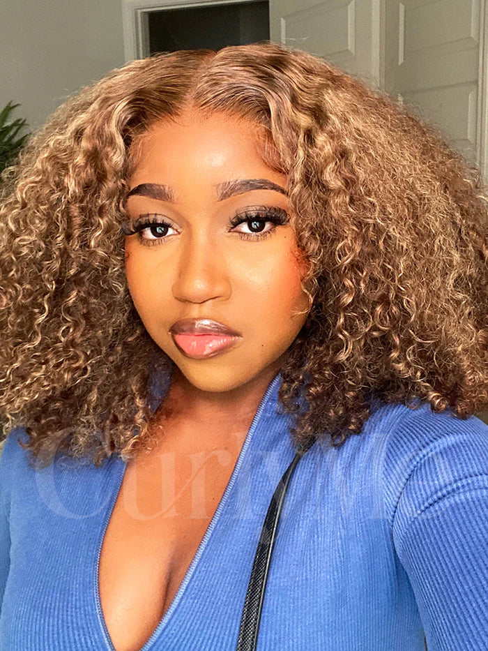 Glueless Highlights Ombre Hair Pre-cut HD Lace Kinky Curly Wig