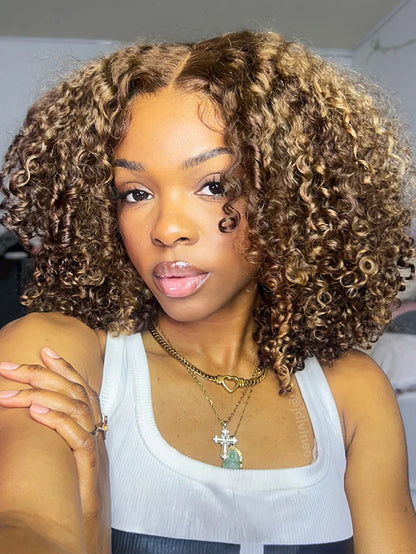 Glueless Highlights Ombre Hair Pre-cut HD Lace Kinky Curly Wig