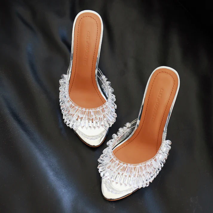 Chandelier Open Toe Mules Stiletto Heels