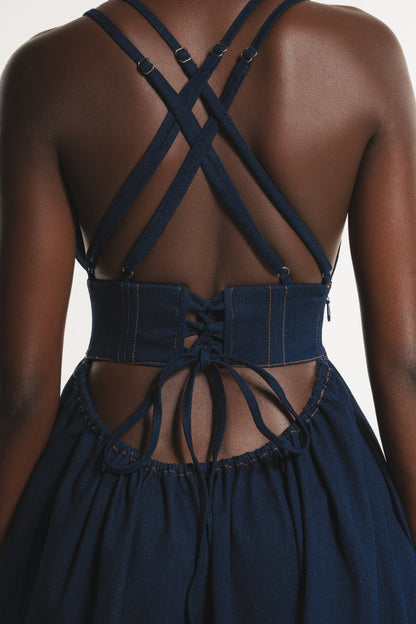 Denim Maxi Dress With Double Spaghetti Straps
