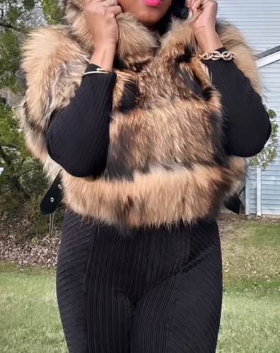 Hood Faux Fur Vest Jacket
