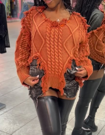 Chic Stitched Denim Sweater