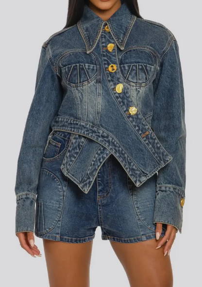 Fab Stretchy Denim Shorts 2pc Set