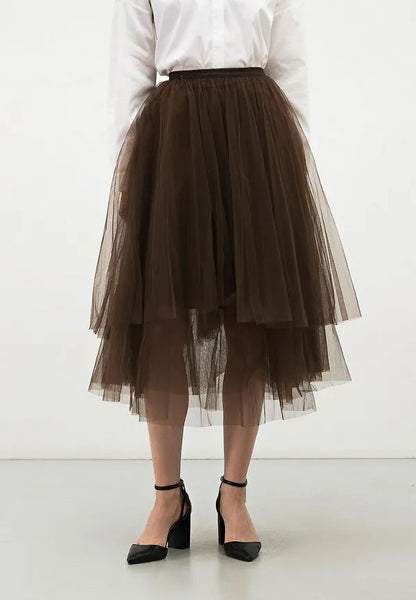 Mesh Accents Midi Length Skirt