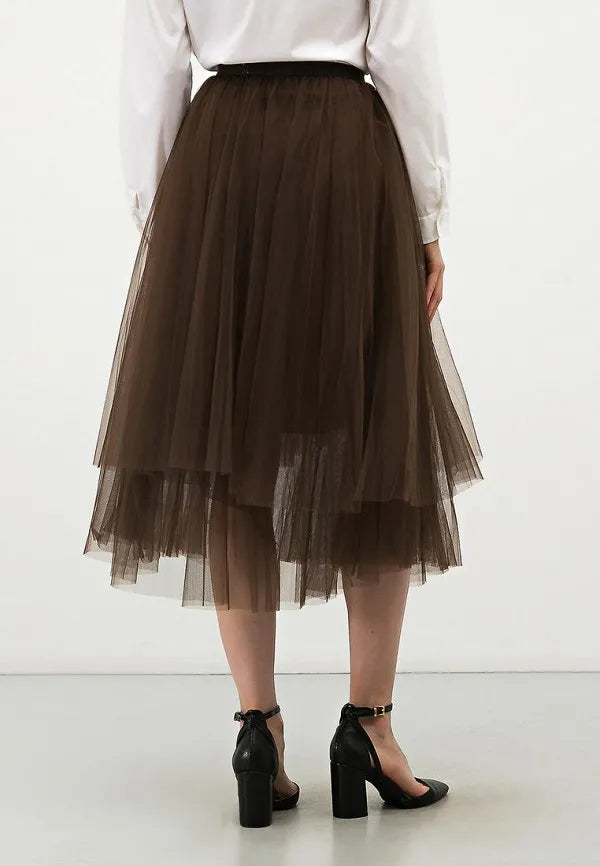 Mesh Accents Midi Length Skirt