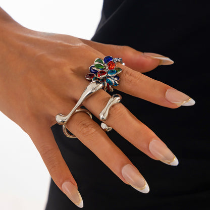 Color Gemstone Pendant Tassel Ring