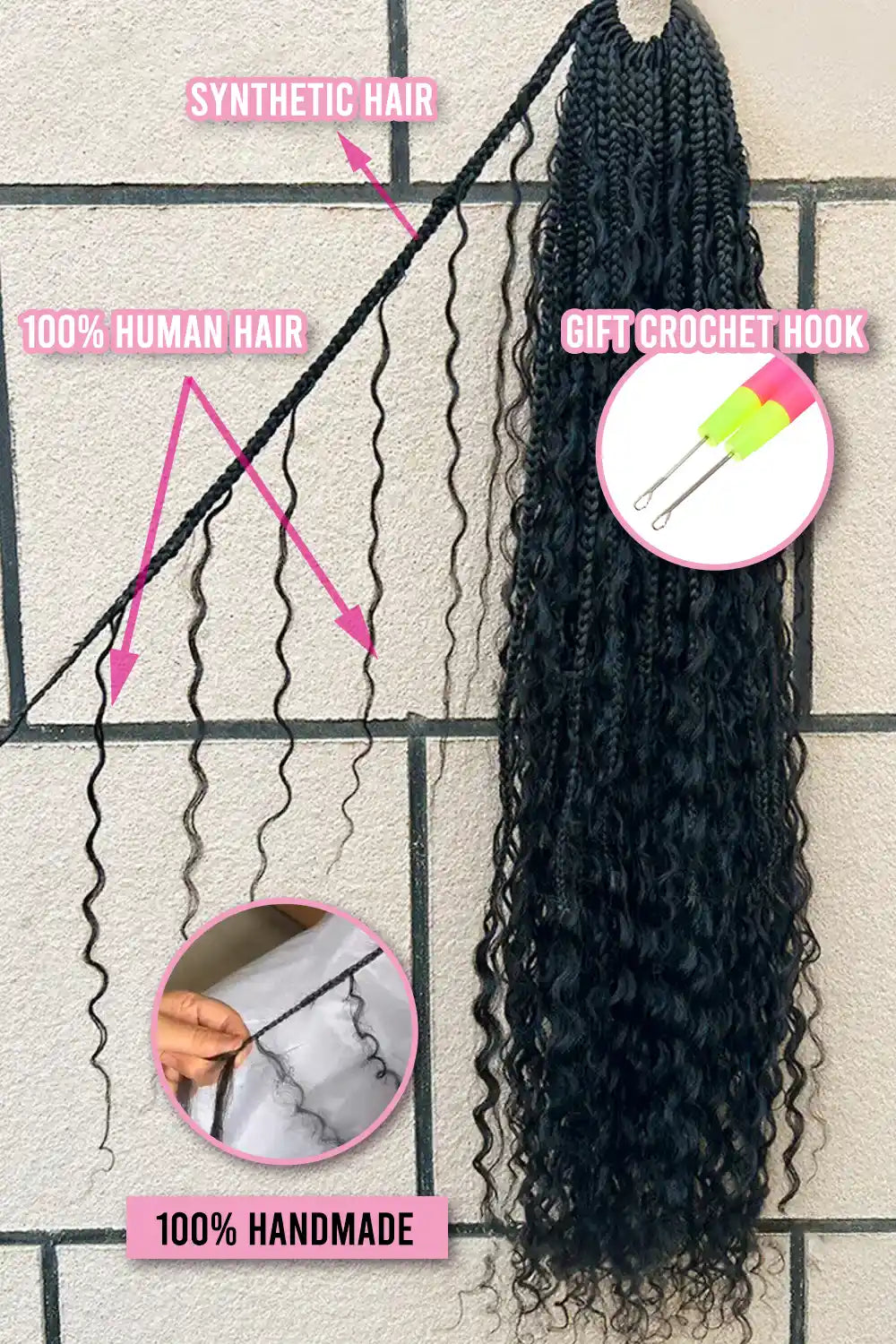 Boho Crochet Box Braids, Pre-Looped Deep Wave 20 Strands