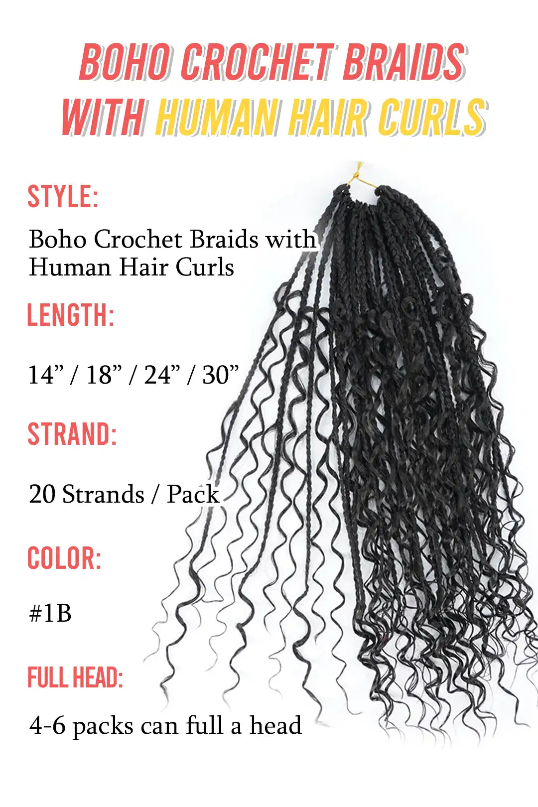 Boho Crochet Box Braids, Pre-Looped Deep Wave 20 Strands