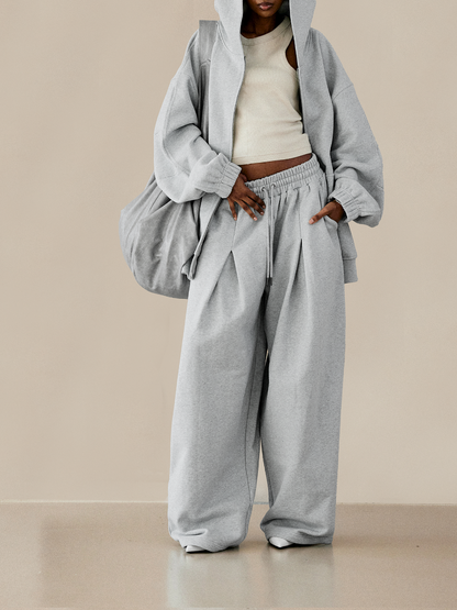 Hooded Solid Color Zipper Suit