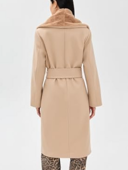 Removable Plush Collar Trench Coat