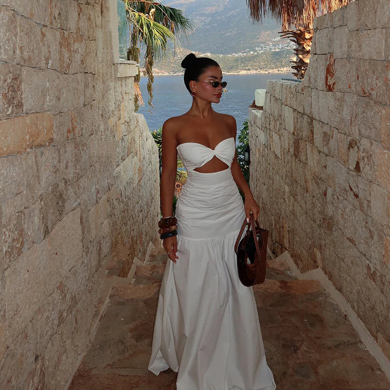 Fitted Bust With Waist Cutout Maxi Dress